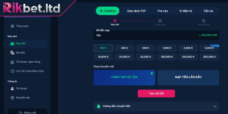 Nạp Và Rút Tiền RIKBET 1 Những cách thức nạp và rút tiền RIKBET được hỗ trợ