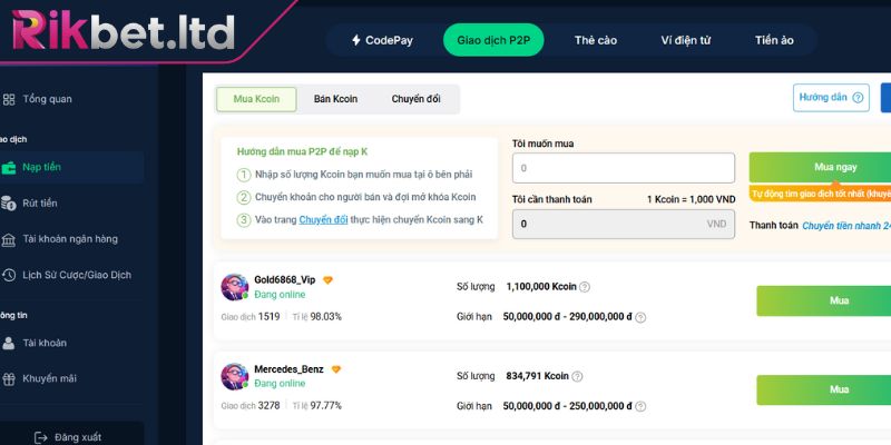 Nạp Và Rút Tiền RIKBET 3 Xác thực chuẩn thông tin tài khoản giao dịch